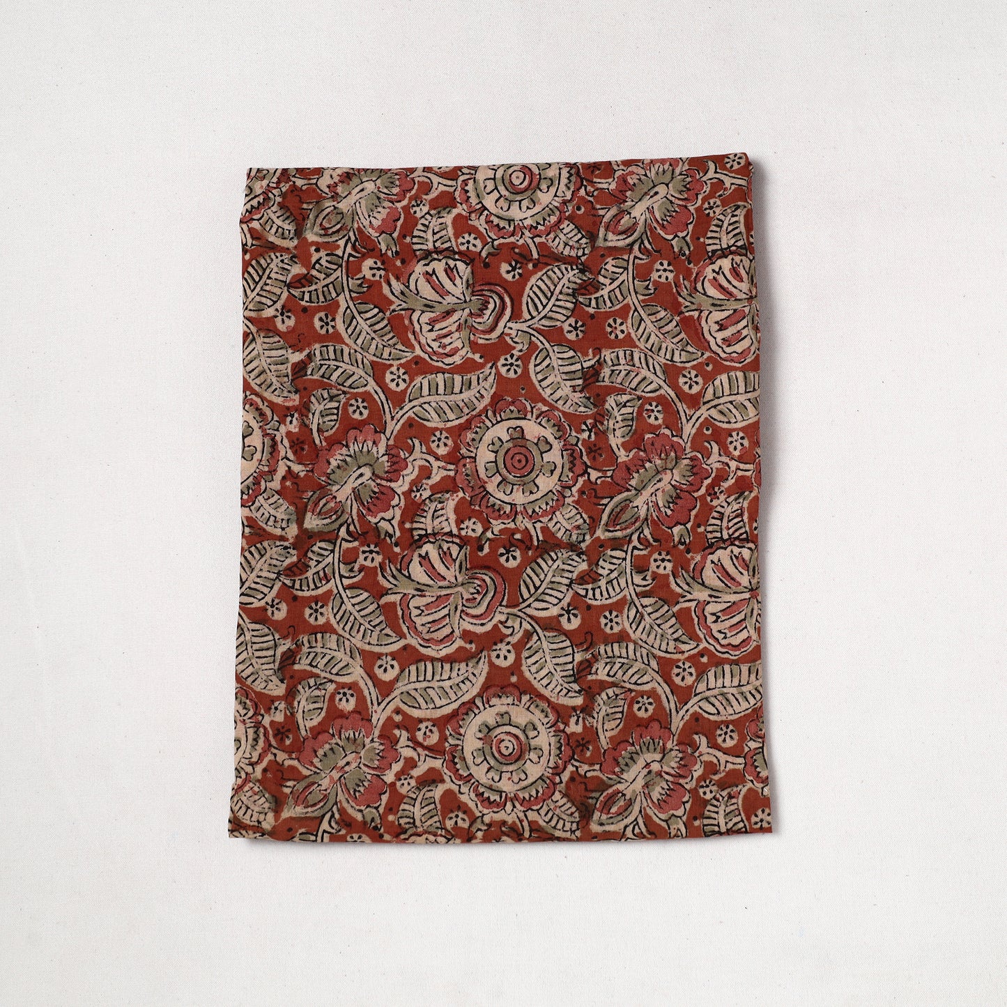Red - Kalamkari Block Printed Cotton Precut Fabric (1 meter) 05