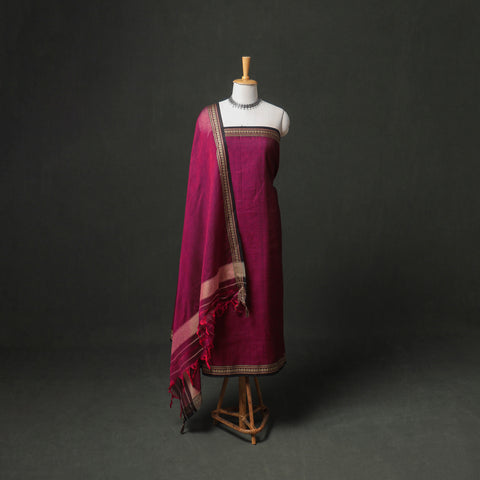 Dharwad Cotton Plain Thread Border Unstitched Dress Material: Kurta, Bottom & Dupatta 30