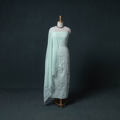 Lucknowi Chikankari Kota Doria Cotton Semi Stitched Dress Material: Kurta with Dupatta 17