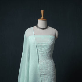 Lucknowi Chikankari Kota Doria Cotton Semi Stitched Dress Material: Kurta with Dupatta 17