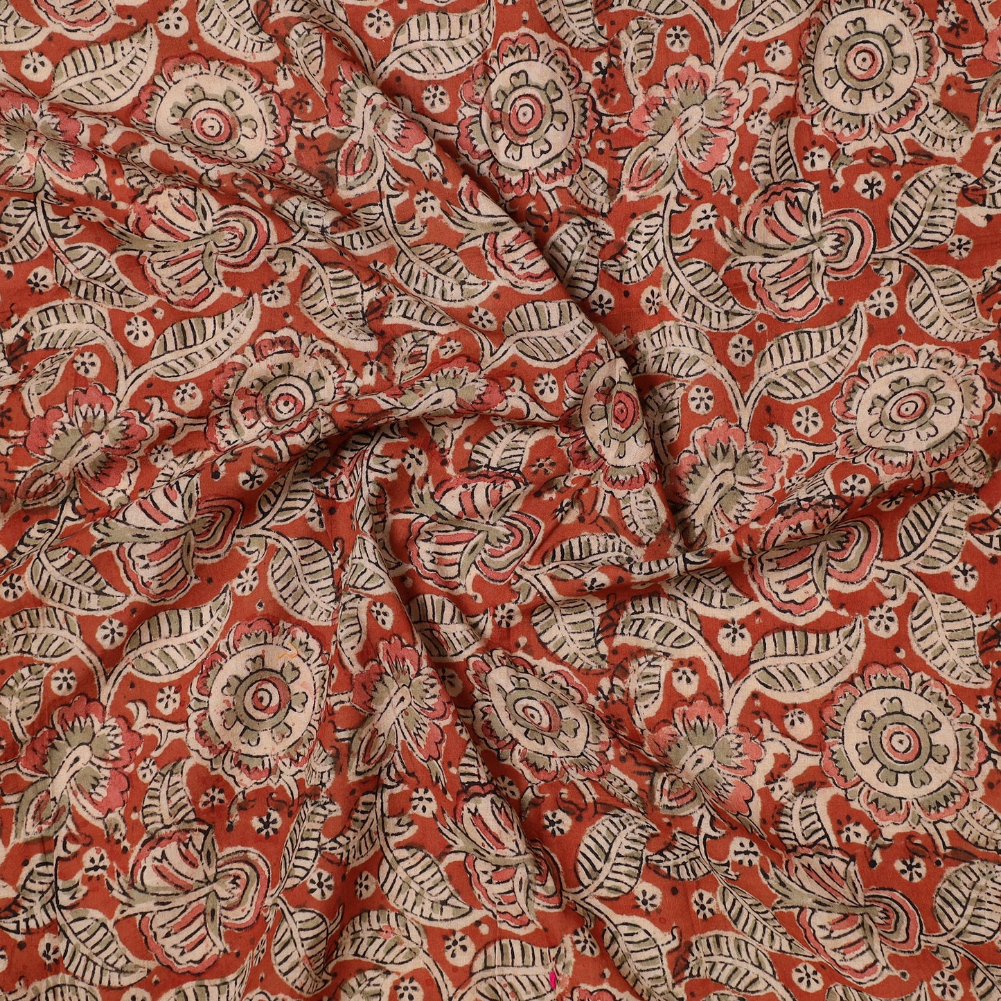 Red - Kalamkari Block Printed Cotton Precut Fabric (1 meter) 05