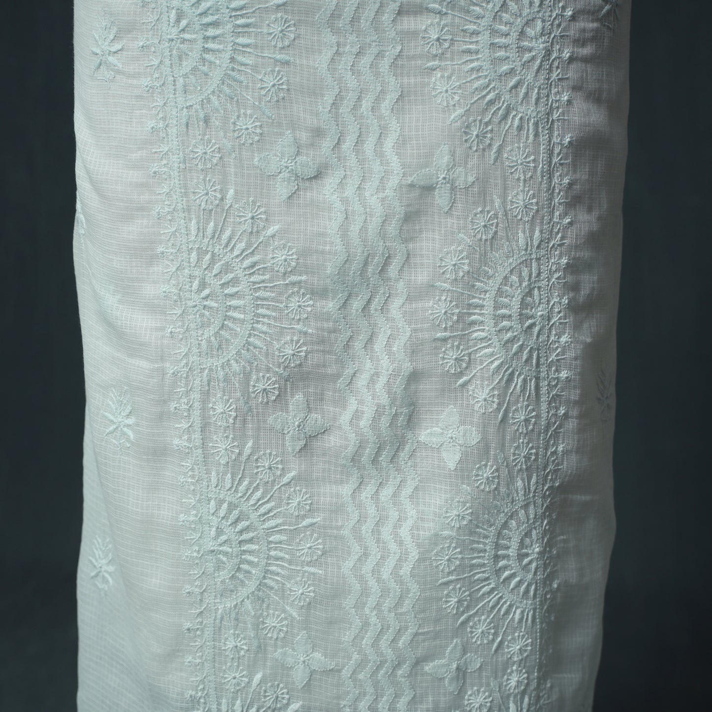 Lucknowi Chikankari Kota Doria Cotton Semi Stitched Dress Material: Kurta with Dupatta 17