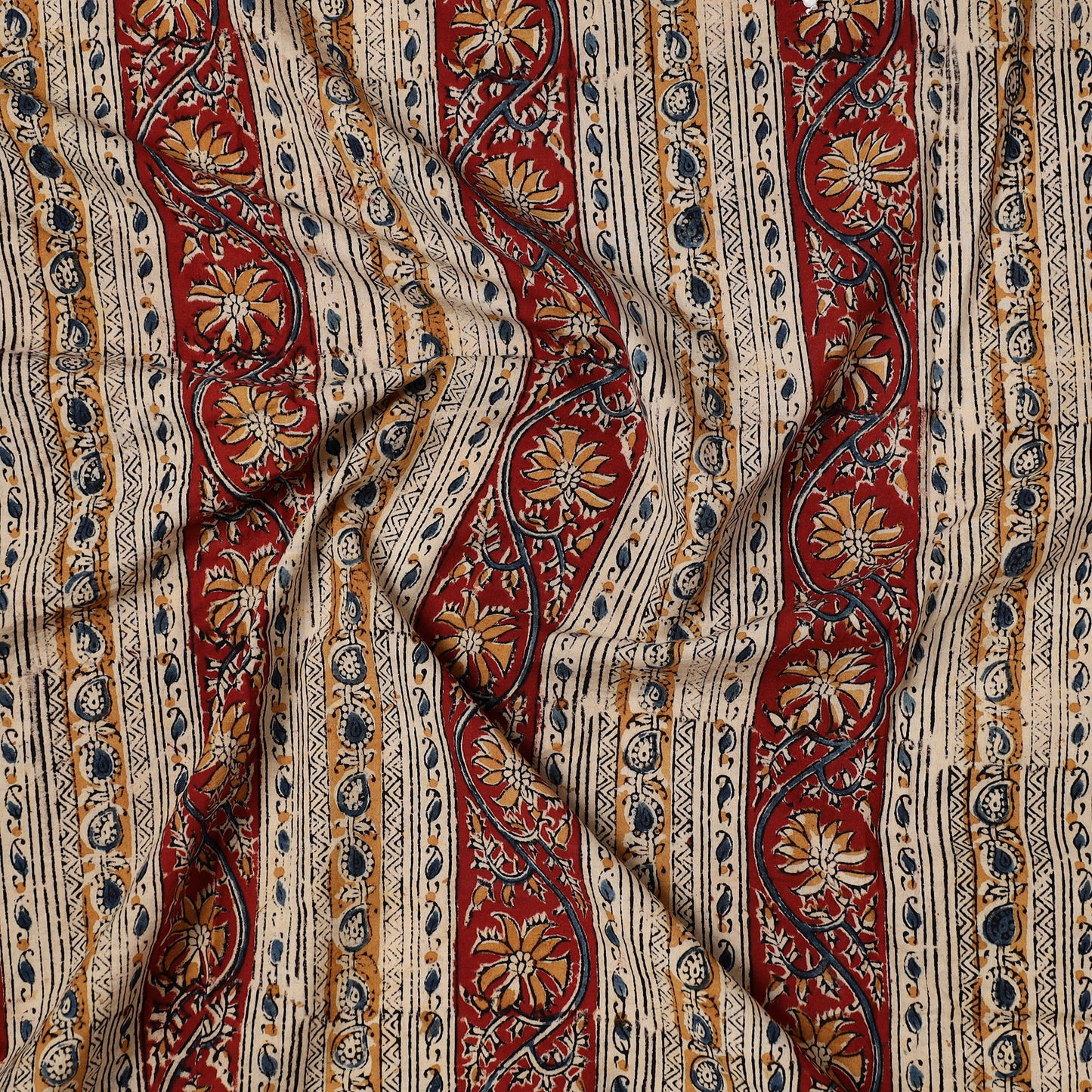 Multicolor - Kalamkari Block Printed Cotton Precut Fabric (0.75 meter) 06