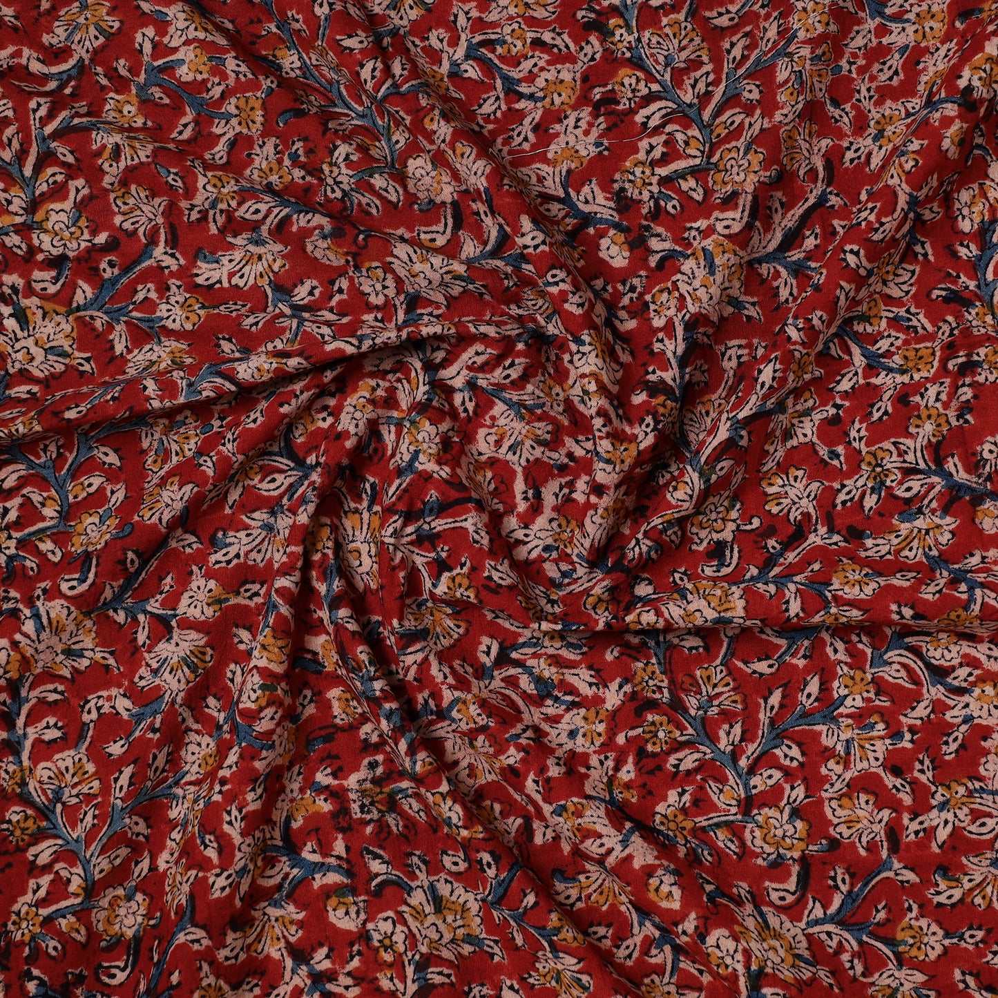 Red - Kalamkari Block Printed Cotton Precut Fabric (1 meter) 07