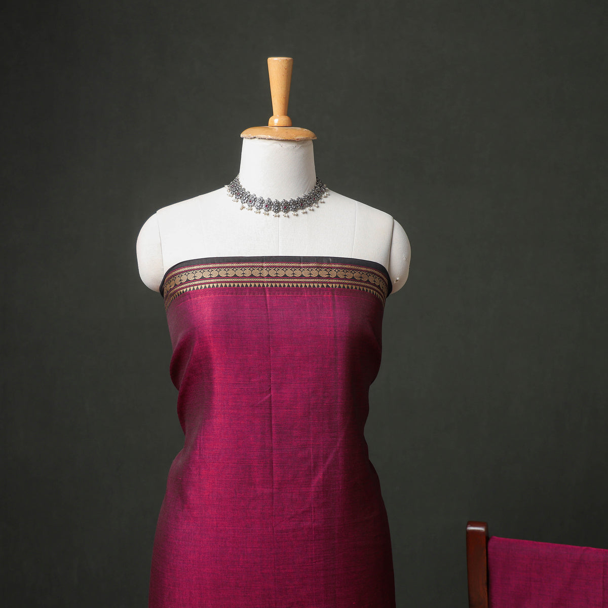 Dharwad Cotton Plain Thread Border Unstitched Dress Material: Kurta, Bottom & Dupatta 30