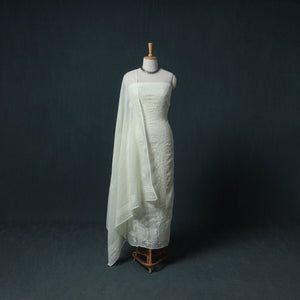 Lucknowi Chikankari Kota Doria Cotton Semi Stitched Dress Material: Kurta with Dupatta 18