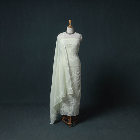Lucknowi Chikankari Kota Doria Cotton Semi Stitched Dress Material: Kurta with Dupatta 18