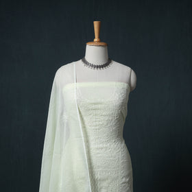 Lucknowi Chikankari Kota Doria Cotton Semi Stitched Dress Material: Kurta with Dupatta 18