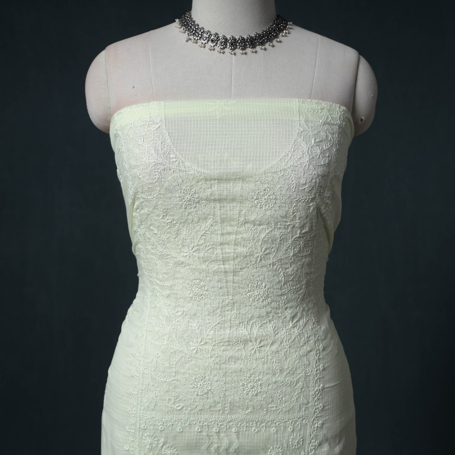 Lucknowi Chikankari Kota Doria Cotton Semi Stitched Dress Material: Kurta with Dupatta 18