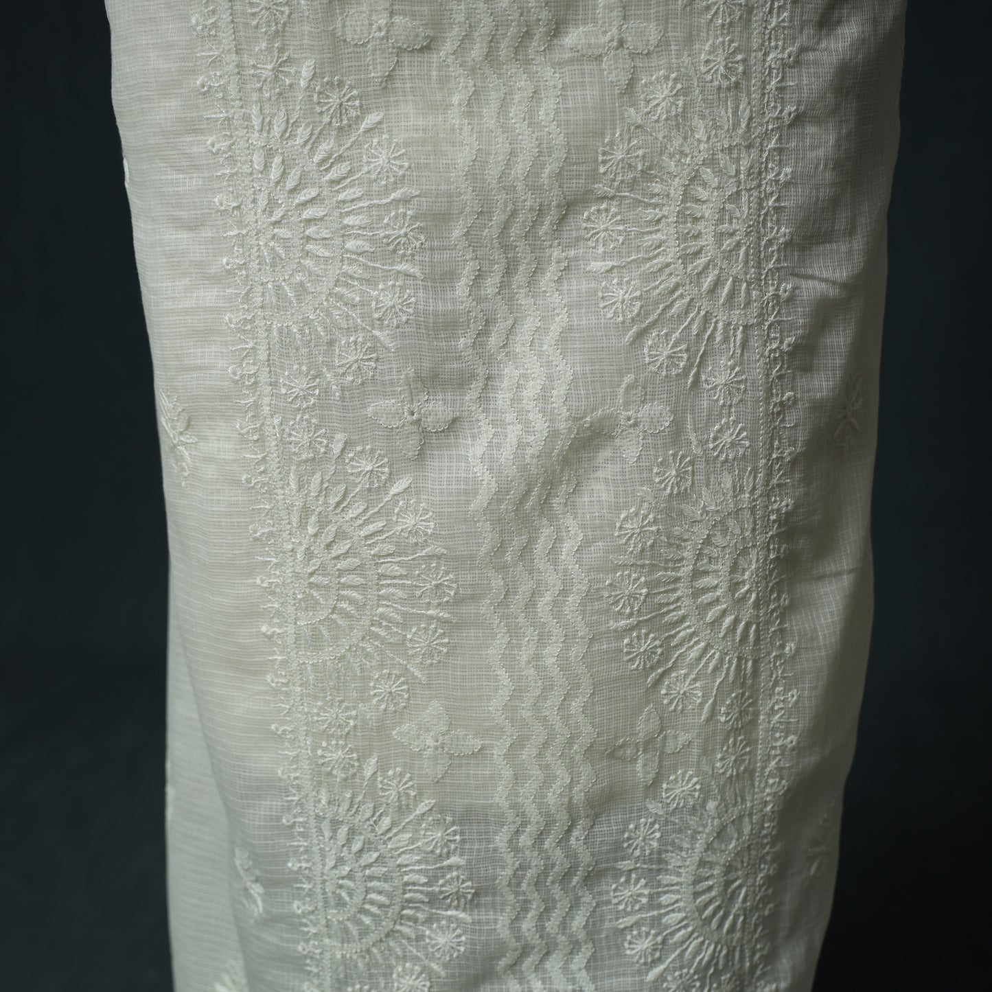 Lucknowi Chikankari Kota Doria Cotton Semi Stitched Dress Material: Kurta with Dupatta 18