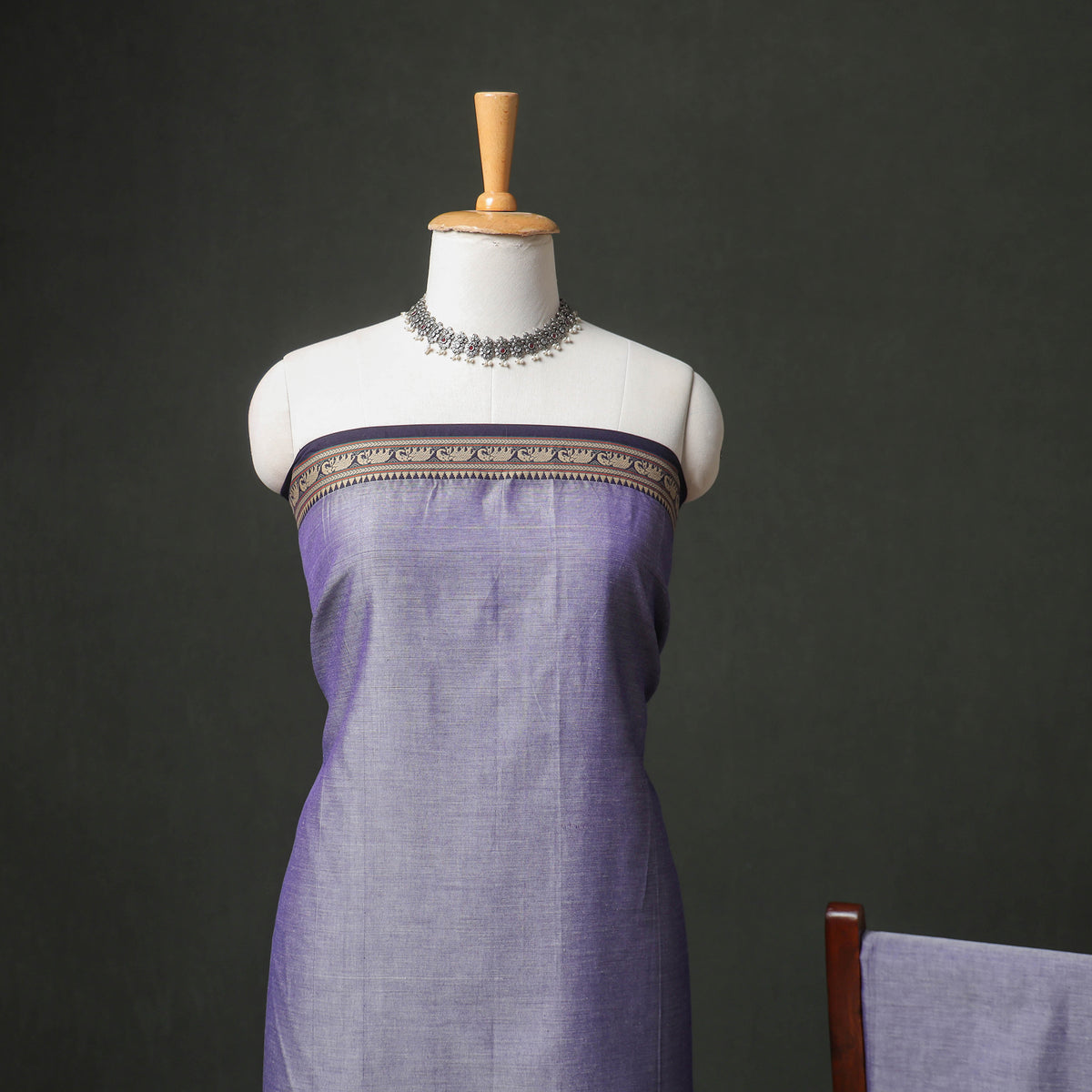 Dharwad Cotton Plain Thread Border Unstitched Dress Material: Kurta, Bottom & Dupatta 31