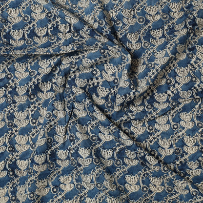 Blue - Kalamkari Block Printed Cotton Precut Fabric (0.9 meter) 11