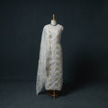 Lucknowi Chikankari Mukaish Work Organza Silk Unstitched Dress Material: Kurta with Dupatta 19