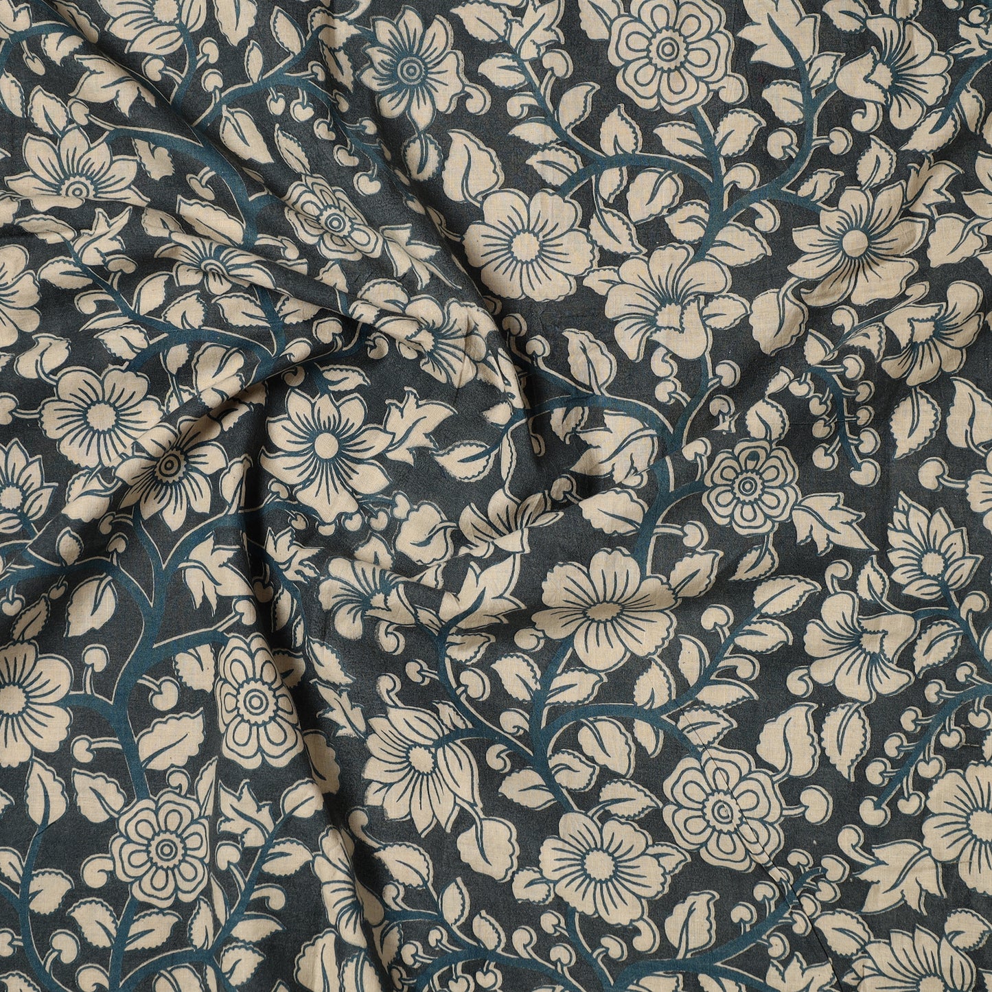 Grey - Kalamkari Printed Cotton Precut Fabric 13