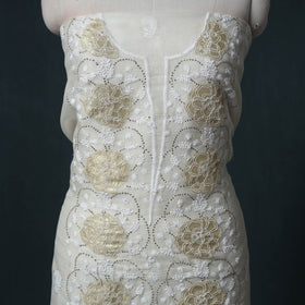 Lucknowi Chikankari Mukaish Work Organza Silk Unstitched Dress Material: Kurta with Dupatta 19