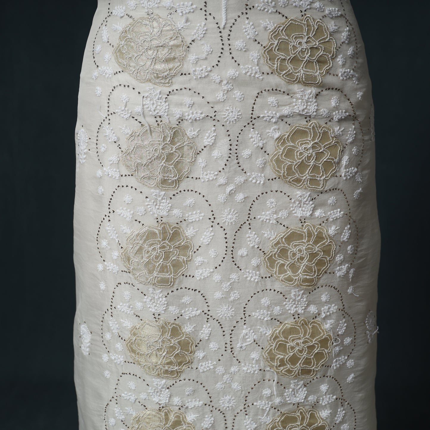 Lucknowi Chikankari Mukaish Work Organza Silk Unstitched Dress Material: Kurta with Dupatta 19