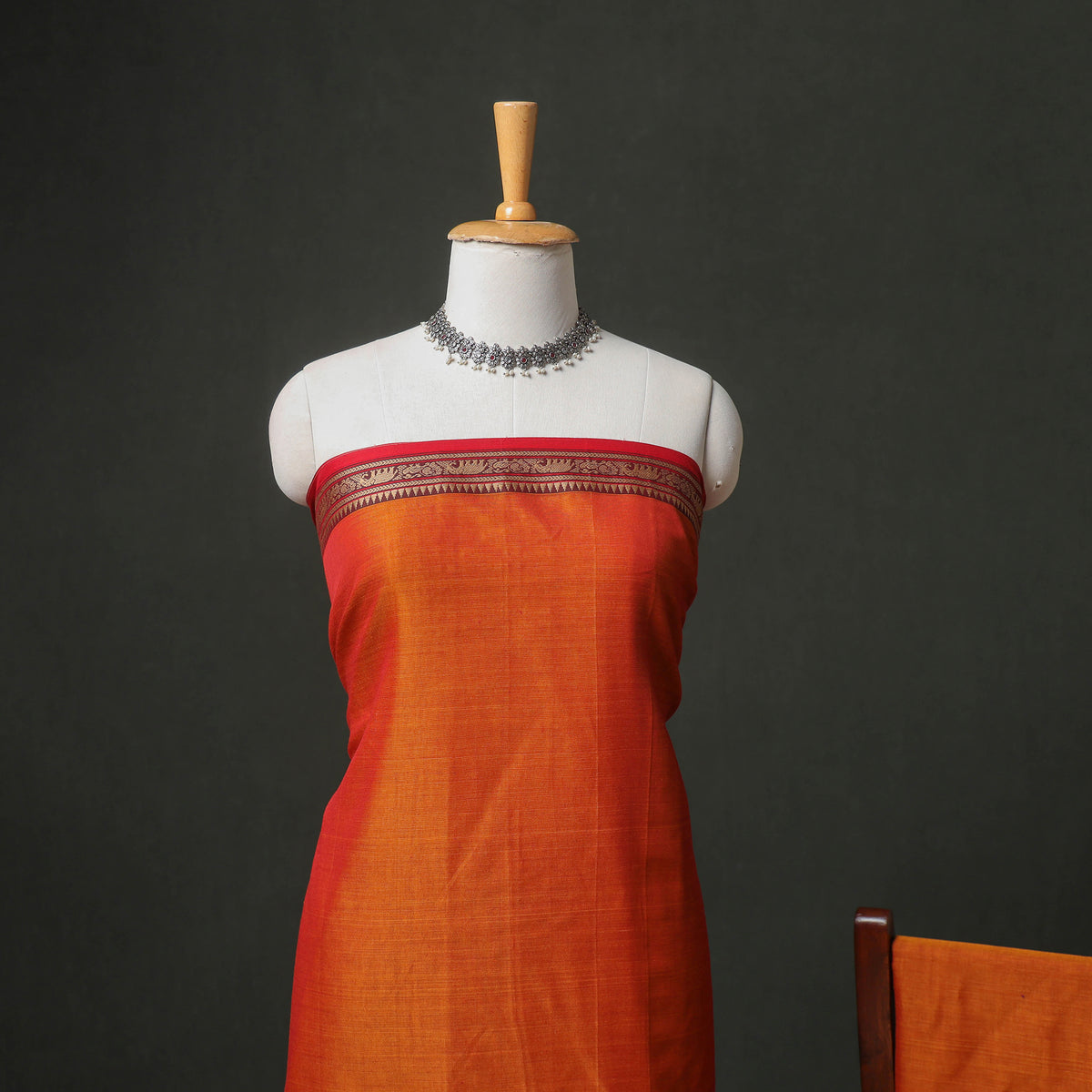 Dharwad Cotton Plain Thread Border Unstitched Dress Material: Kurta, Bottom & Dupatta 32