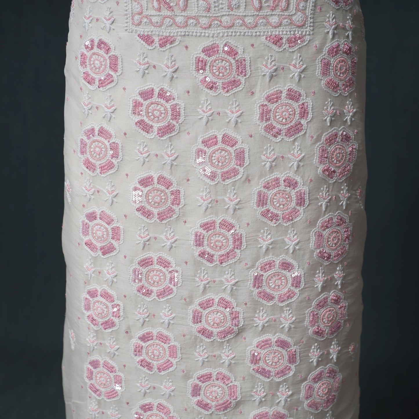 Lucknowi Chikankari Heavy Sequin & Beadwork Organza Silk Unstitched Dress Material: Kurta with Dupatta 20