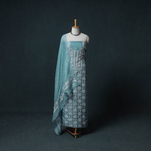 Lucknowi Chikankari Heavy Sequin & Beadwork Organza Silk Unstitched Dress Material: Kurta with Dupatta 21