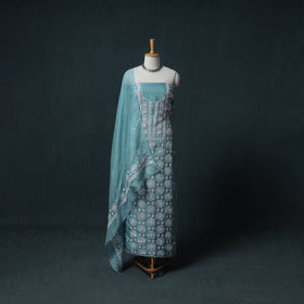 Lucknowi Chikankari Heavy Sequin & Beadwork Organza Silk Unstitched Dress Material: Kurta with Dupatta 21