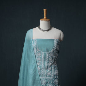 Lucknowi Chikankari Heavy Sequin & Beadwork Organza Silk Unstitched Dress Material: Kurta with Dupatta 21