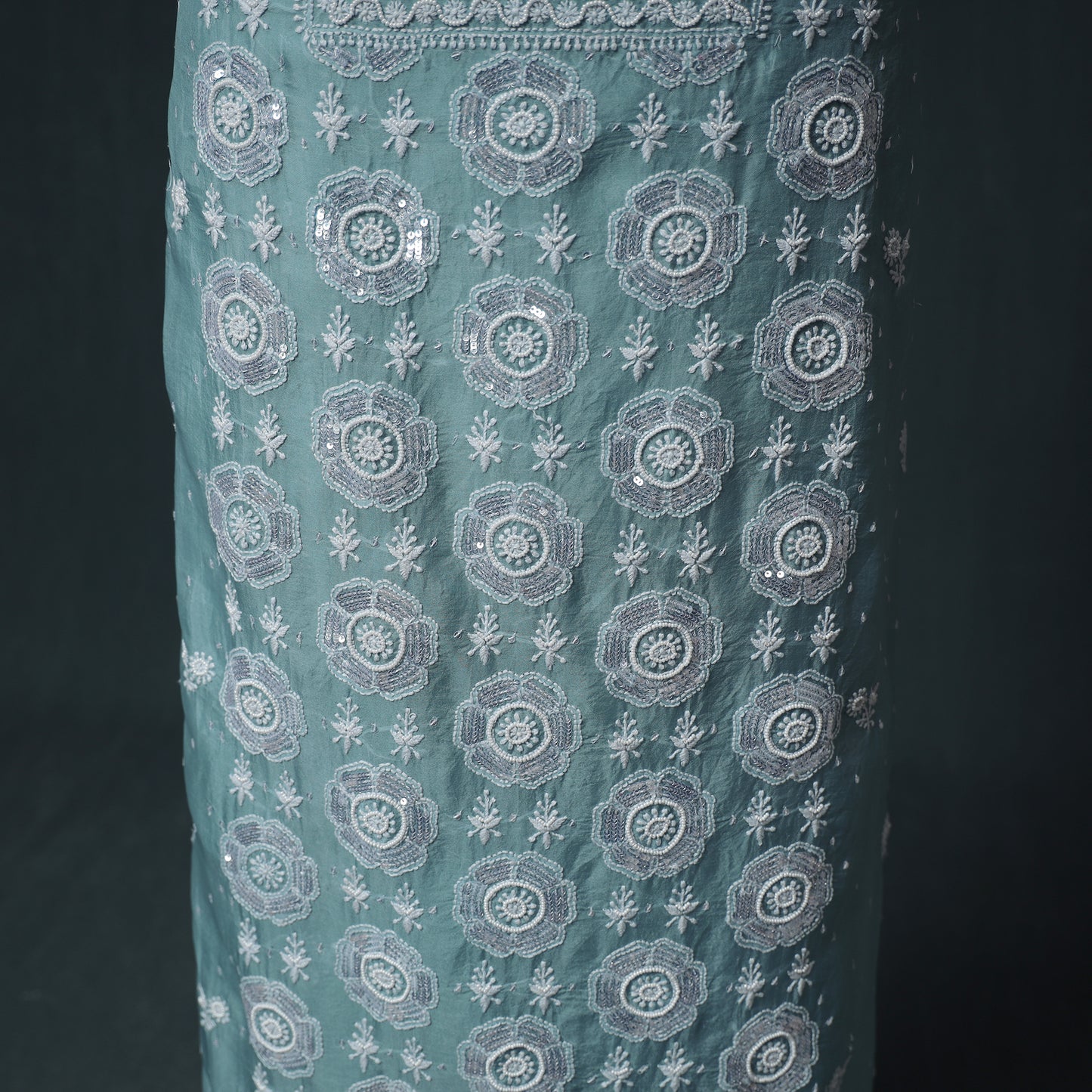 Lucknowi Chikankari Heavy Sequin & Beadwork Organza Silk Unstitched Dress Material: Kurta with Dupatta 21