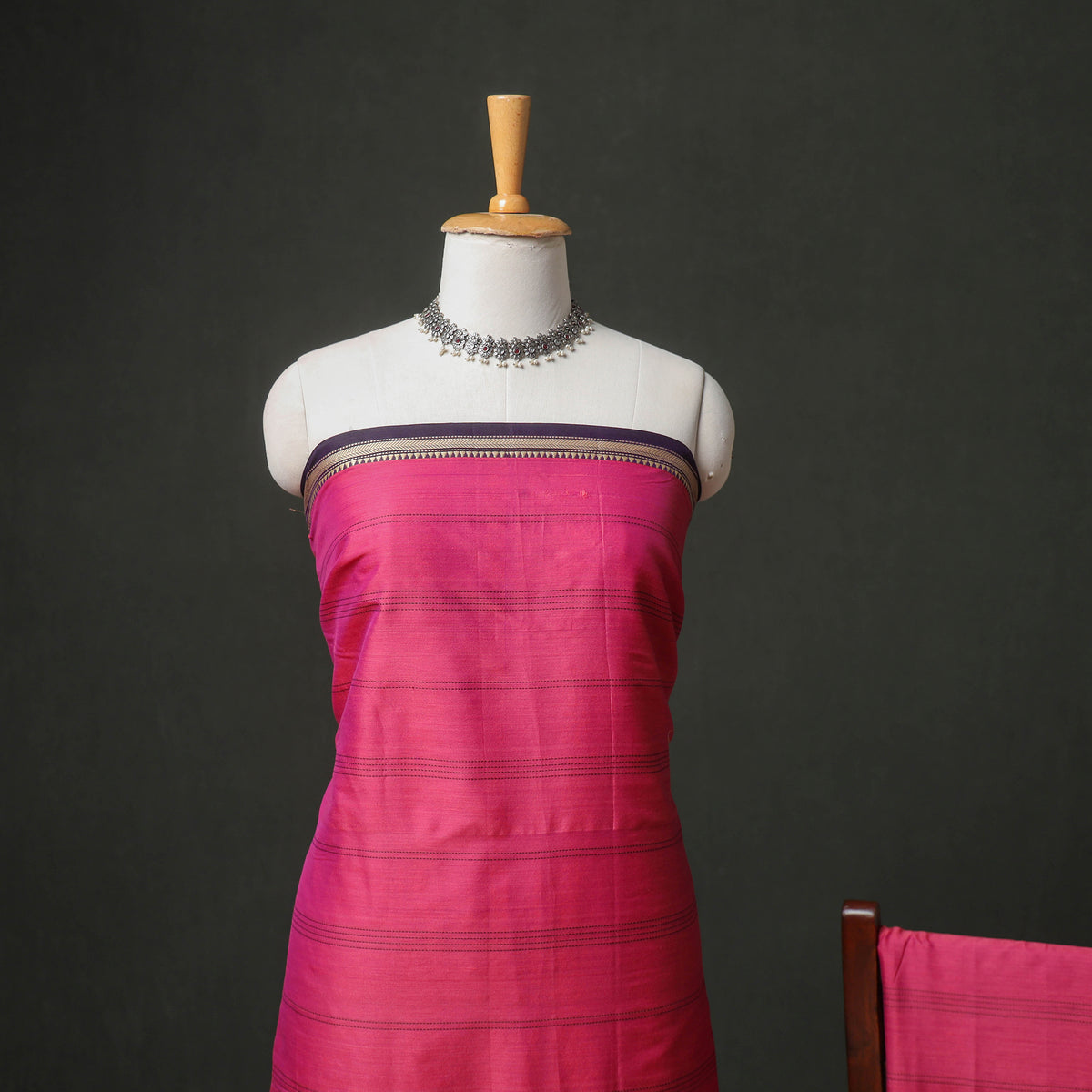 Dharwad Cotton Plain Thread Border Unstitched Dress Material: Kurta, Bottom & Dupatta 34