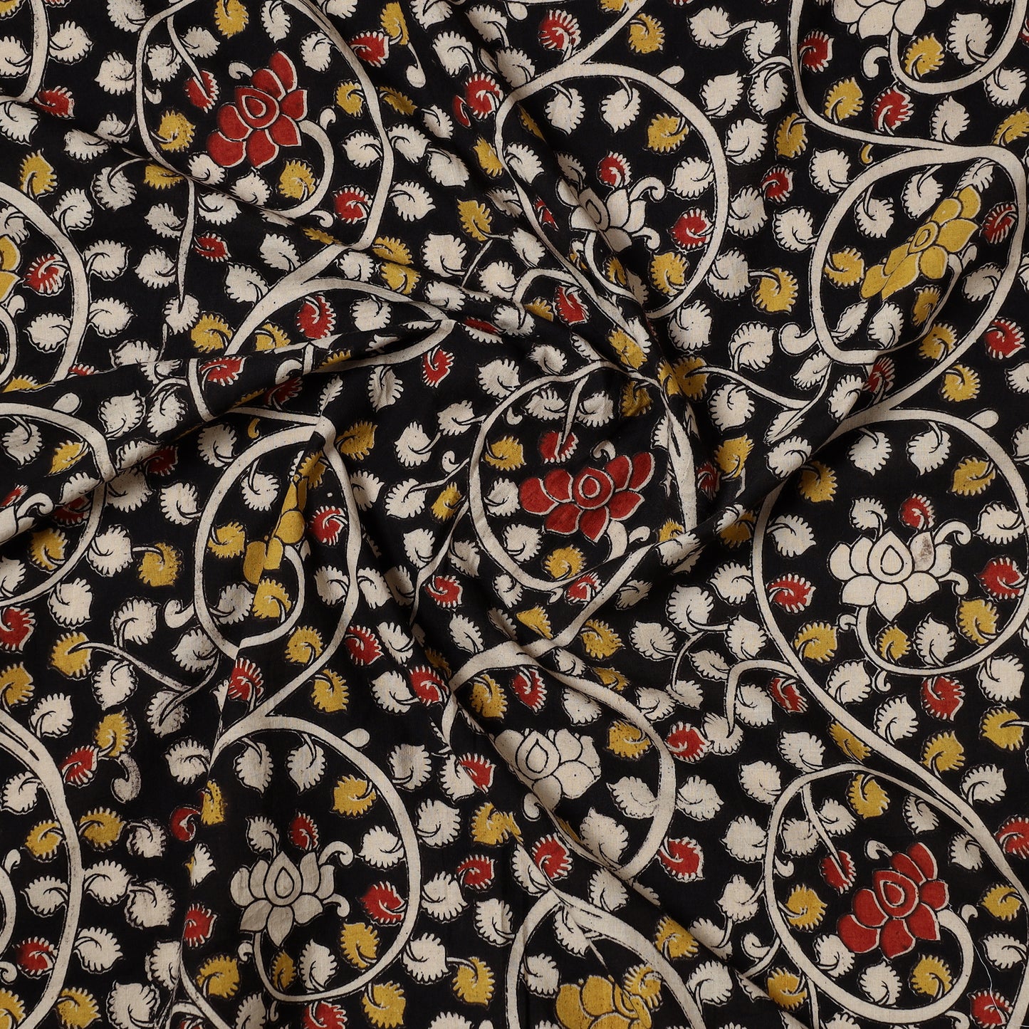 Black - Kalamkari Printed Cotton Precut Fabric (1 meter) 22
