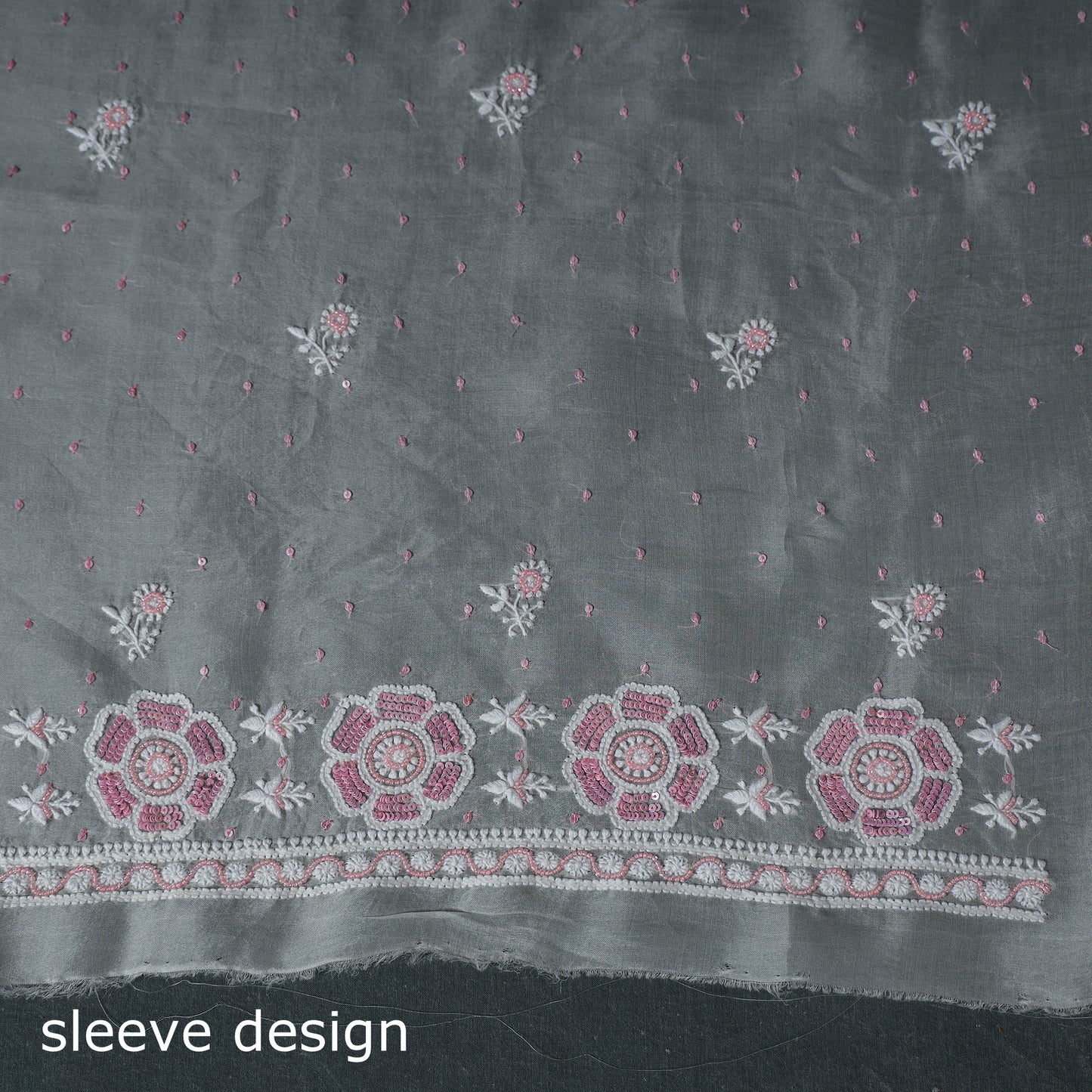 Lucknowi Chikankari Heavy Sequin & Beadwork Organza Silk Unstitched Dress Material: Kurta with Dupatta 20
