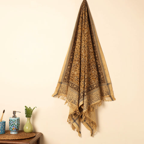 Brown - Handloom Cotton Block Printed Pedana Kalamkari Towel 16