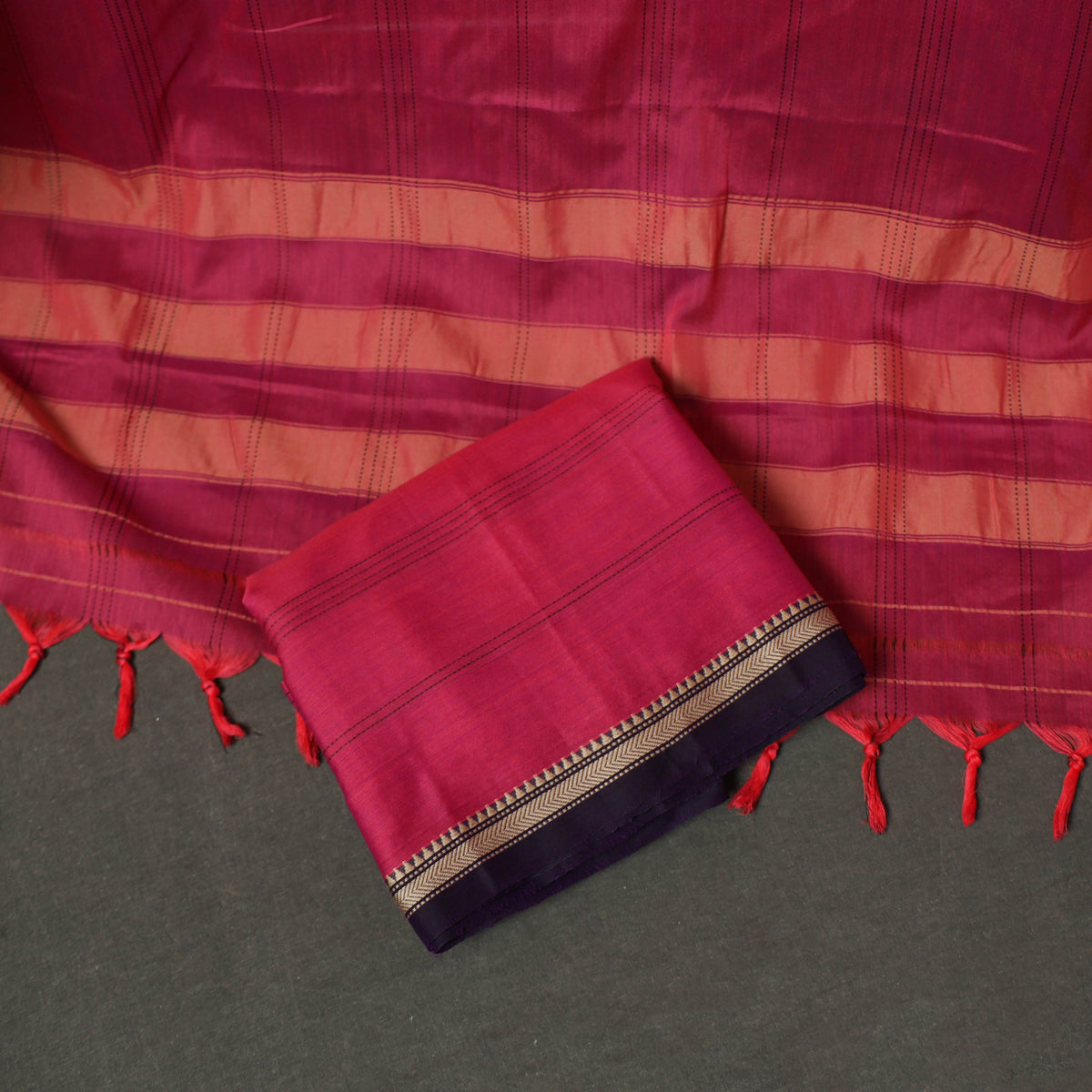 Dharwad Cotton Plain Thread Border Unstitched Dress Material: Kurta, Bottom & Dupatta 34
