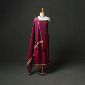 Purple - Dharwad Cotton Plain Thread Border Unstitched Dress Material: Kurta, Bottom & Dupatta 35