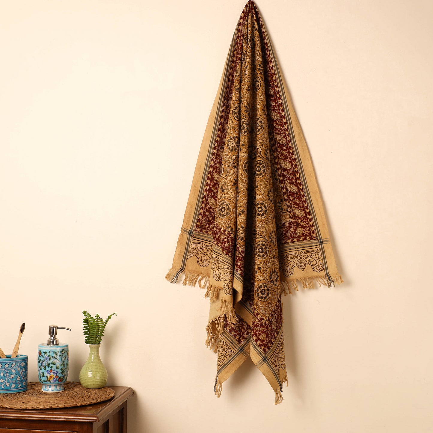 Brown - Handloom Cotton Block Printed Pedana Kalamkari Towel 18