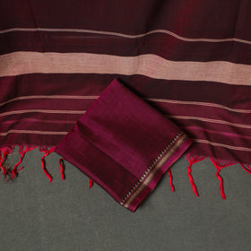 Purple - Dharwad Cotton Plain Thread Border Unstitched Dress Material: Kurta, Bottom & Dupatta 35