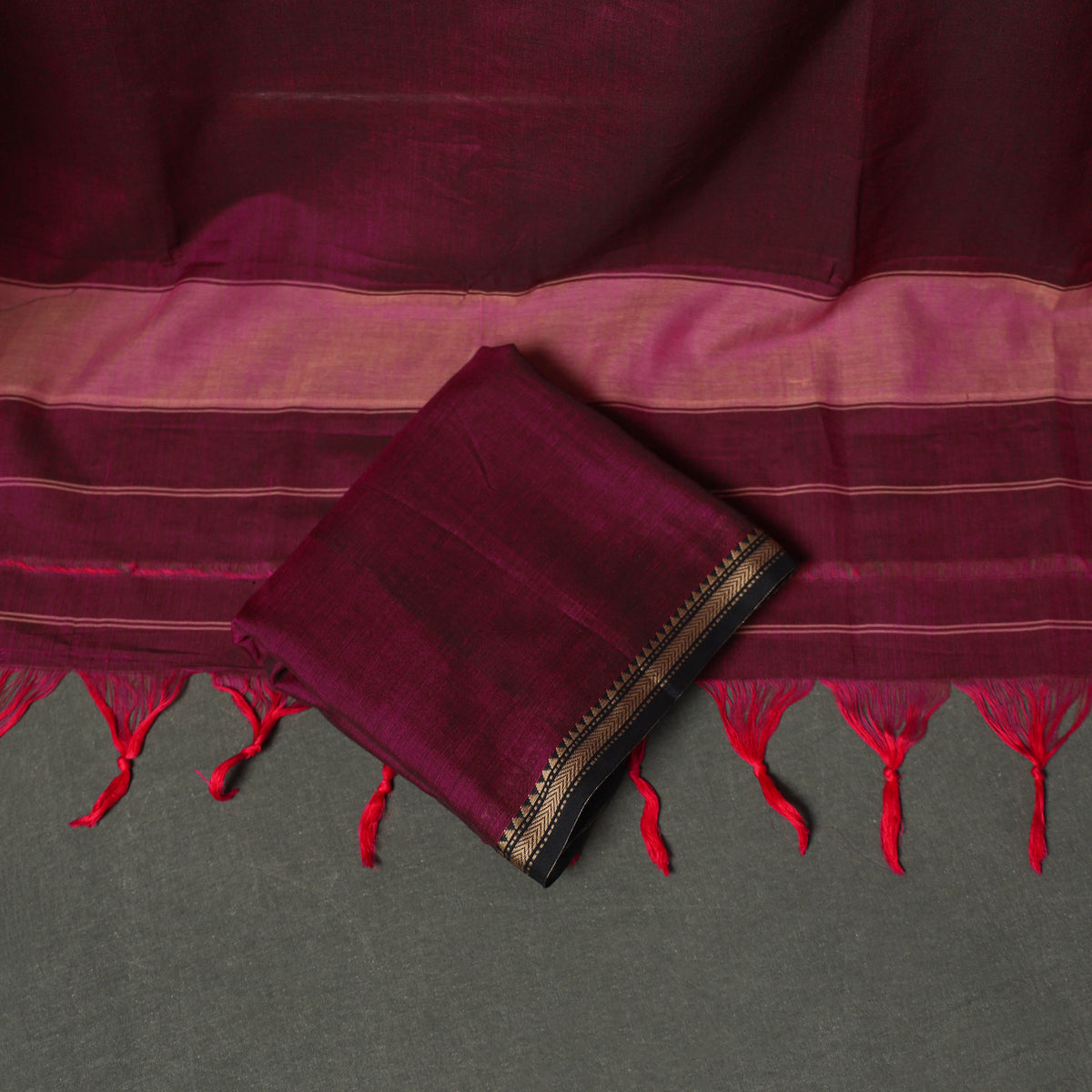 Dharwad Cotton Plain Thread Border Unstitched Dress Material: Kurta, Bottom & Dupatta 36