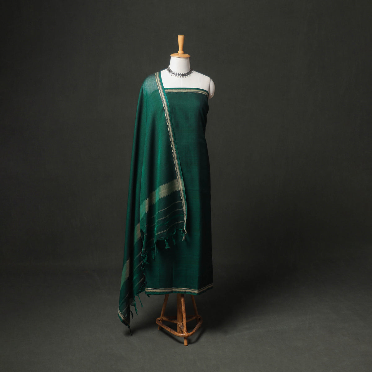 Dharwad Cotton Plain Thread Border Unstitched Dress Material: Kurta, Bottom & Dupatta 37