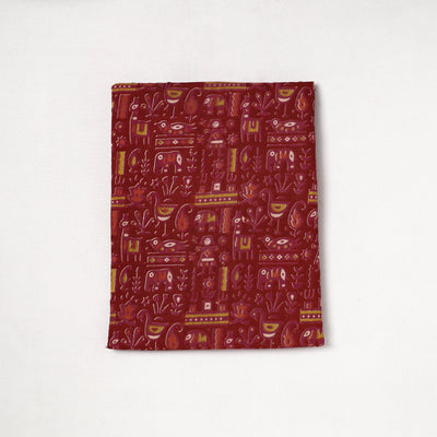 Maroon - Kalamkari Printed Cotton Precut Fabric (1.5 meter) 28