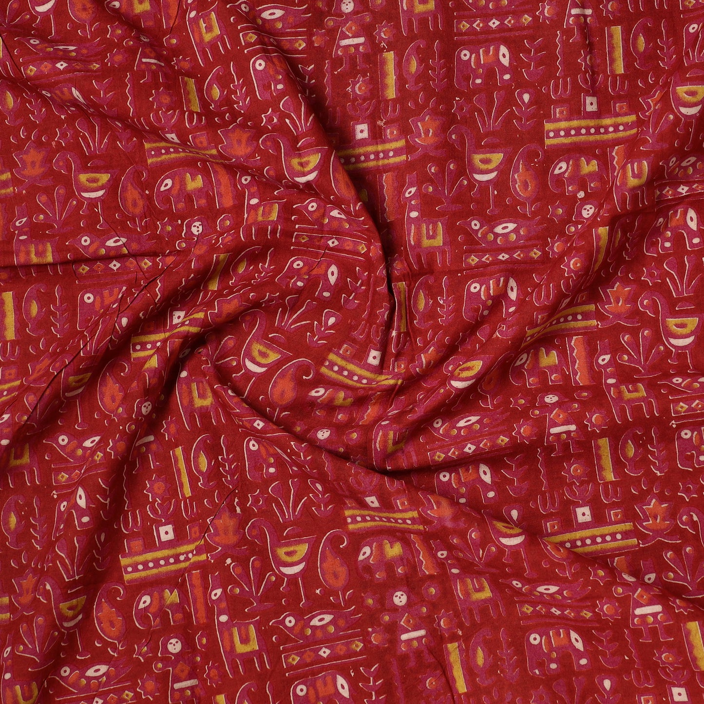 Maroon - Kalamkari Printed Cotton Precut Fabric (1.5 meter) 28