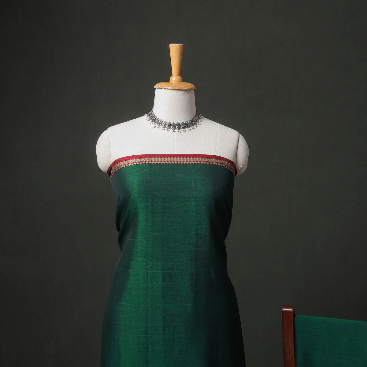 Dharwad Cotton Plain Thread Border Unstitched Dress Material: Kurta, Bottom & Dupatta 38