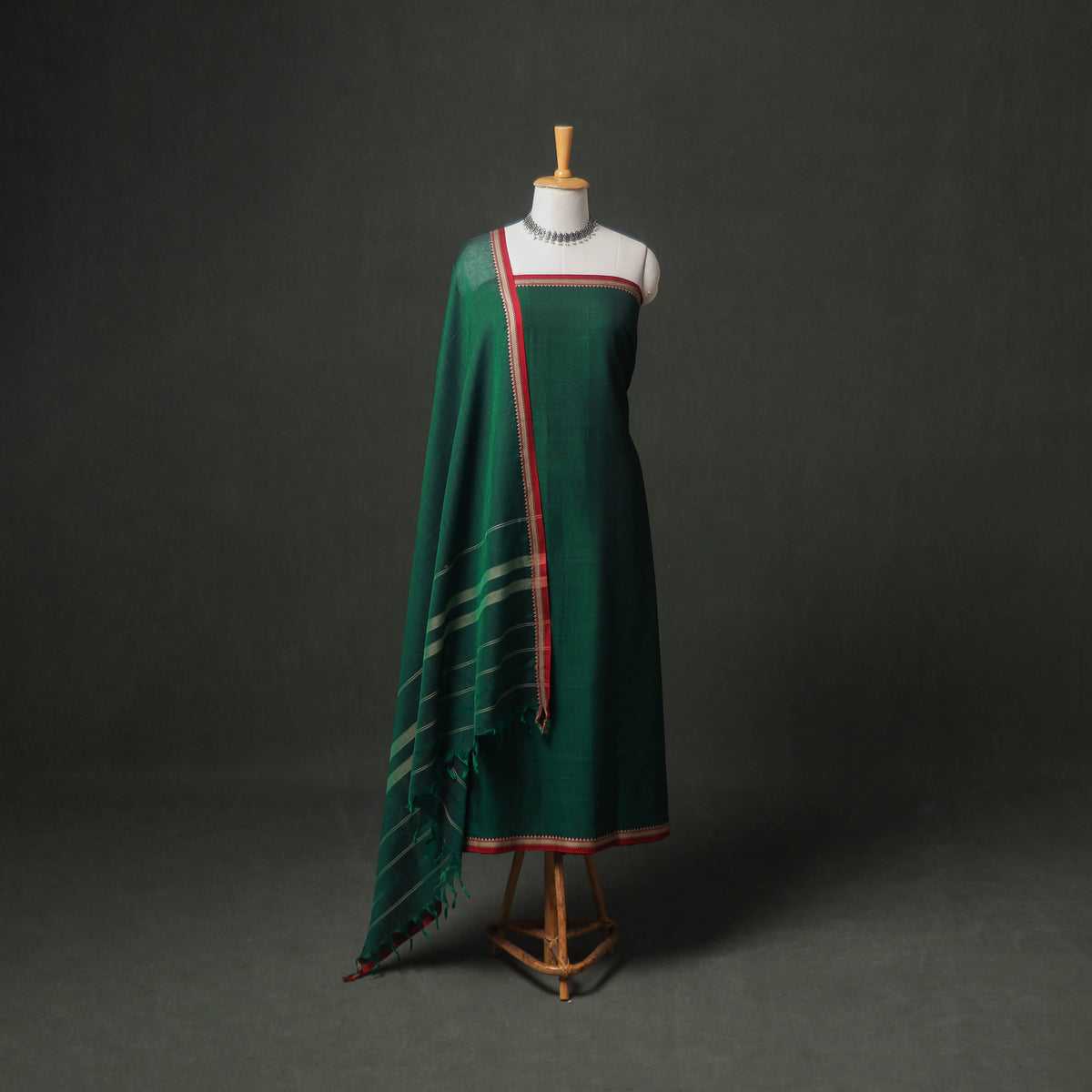 Dharwad Cotton Plain Thread Border Unstitched Dress Material: Kurta, Bottom & Dupatta 38