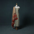 Ajrakh Block Print Natural Dyed Cotton Unstitched Dress Material: Kurta with Dupatta 05