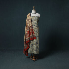 Ajrakh Block Print Natural Dyed Cotton Unstitched Dress Material: Kurta with Dupatta 05