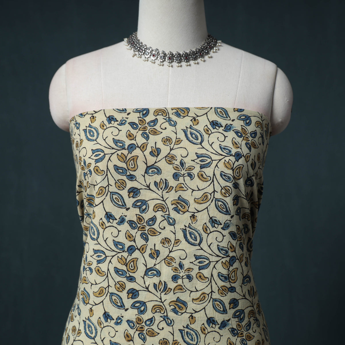 Ajrakh Block Print Natural Dyed Cotton Unstitched Dress Material: Kurta with Dupatta 05