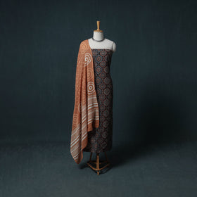 Ajrakh Block Print Natural Dyed Cotton Unstitched Dress Material: Kurta with Dupatta 06