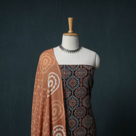 Ajrakh Block Print Natural Dyed Cotton Unstitched Dress Material: Kurta with Dupatta 06