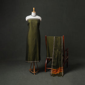 Green - Dharwad Cotton Plain Thread Border Unstitched Dress Material: Kurta, Bottom & Dupatta 40
