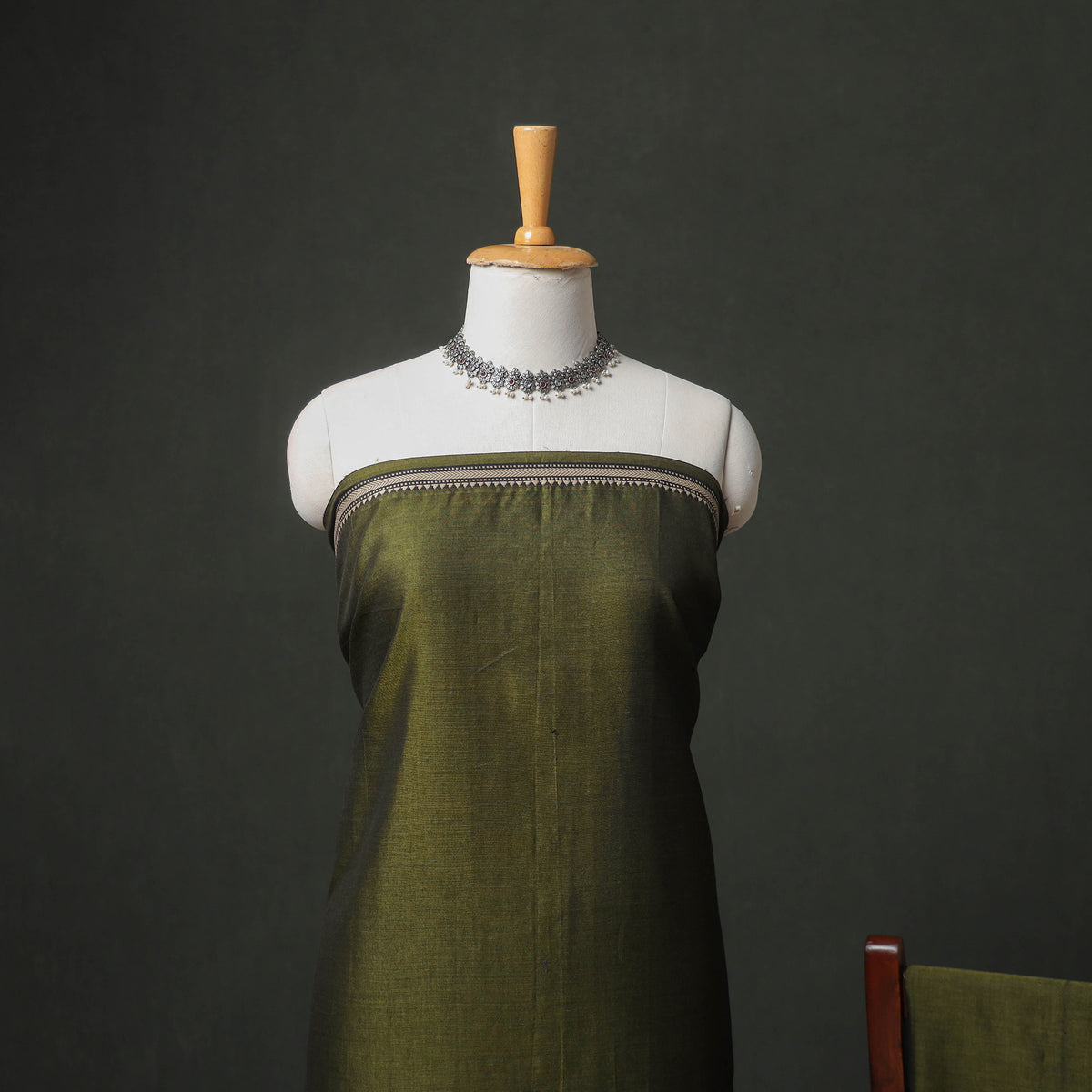 Green - Dharwad Cotton Plain Thread Border Unstitched Dress Material: Kurta, Bottom & Dupatta 40
