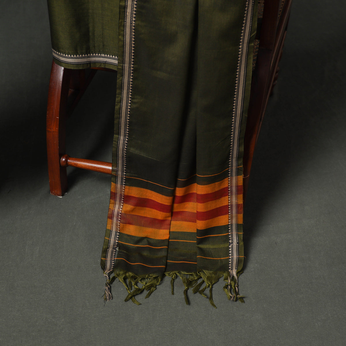 Green - Dharwad Cotton Plain Thread Border Unstitched Dress Material: Kurta, Bottom & Dupatta 40
