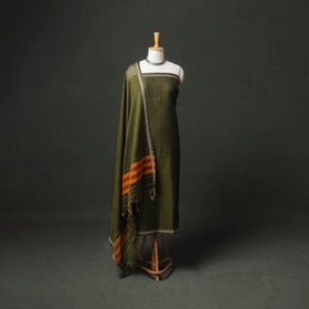 Green - Dharwad Cotton Plain Thread Border Unstitched Dress Material: Kurta, Bottom & Dupatta 40
