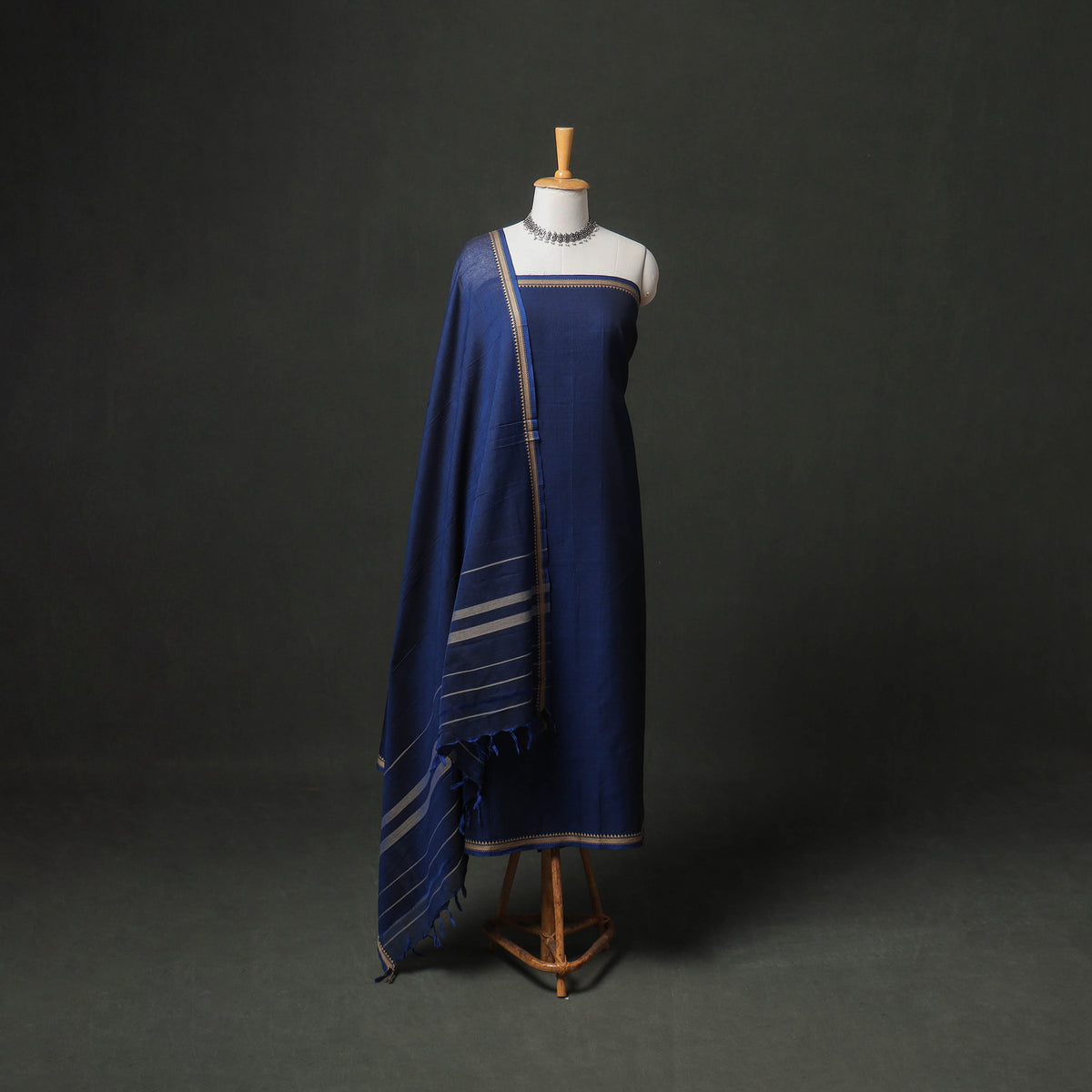 Dharwad Cotton Plain Thread Border Unstitched Dress Material: Kurta, Bottom & Dupatta 41